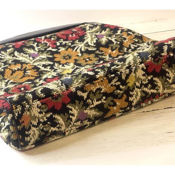 Vtg 70's FLORAL Embroidered Hand Bag Purse HIPPIE FLOWER MoD KISS LOCK Satchel - Picture 8 of 8